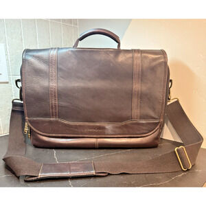 SAMSONITE Brown Columbian Leather Flapover Briefcase Trolley Sleeve Laptop